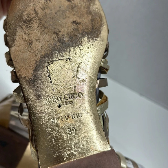 Jimmy Choo Chaya Gladiator Sandals Shoes Patent Leather Nude Gold EU 39 US 9 - Picture 11 of 12